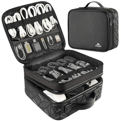 MATEIN Cable Organizer Bag, Travel Electronic Storage Cord Organizer Box | Tech Bag for Travel, Waterproof Charger Storage, Double Layer, Carrying Case for Cord, Shockproof, Portable, DJ Gifts, Black