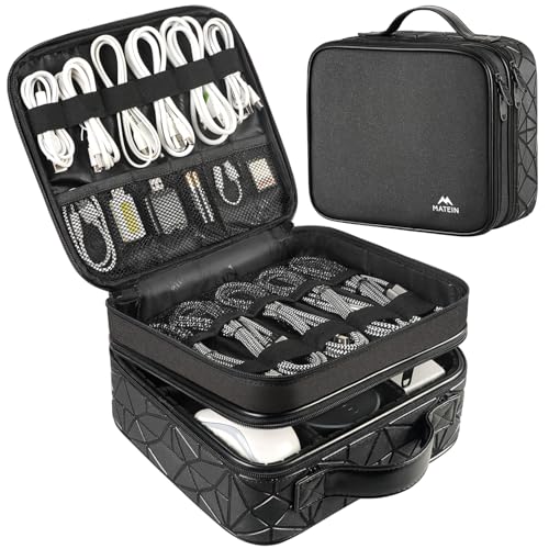MATEIN Cable Organizer Bag, Travel Electronic Storage Cord Organizer Box | Tech Bag for Travel, Waterproof Charger Storage, Double Layer, Carrying Case for Cord, Shockproof, Portable, DJ Gifts, Black