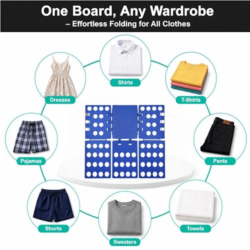 Shirt Folding Board, Shirt Folder - Folds Hoodies, Jeans & Shirts, Blue | Quick garment folding, heavy duty for thick clothes, for adults & kids, compact foldable design, no assembly required