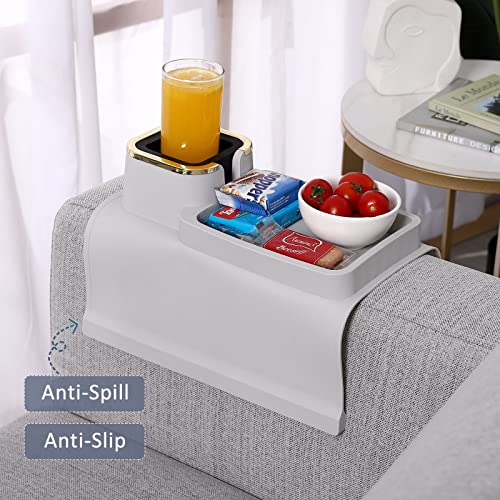Couch Cup Holder Tray – Weighted Silicone Sofa Armrest Organizer Table with Anti-Spill Coaster, Easy Reach for Drink, Snacks, Remote & Phone, Non-Slip Base, Easy Clean