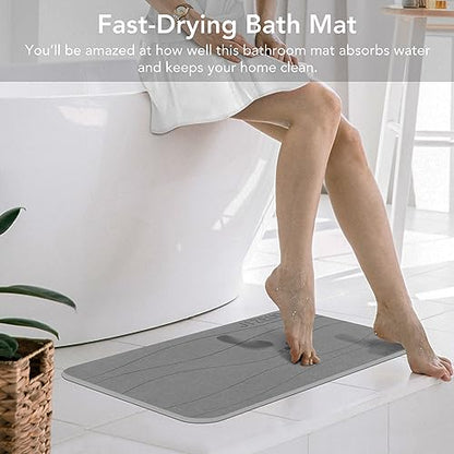 Stone Bath Mat, Diatomaceous Earth Shower Mat, Non-Slip Super Absorbent Quick Drying Bathroom Floor Mat，2 Pack, Grey