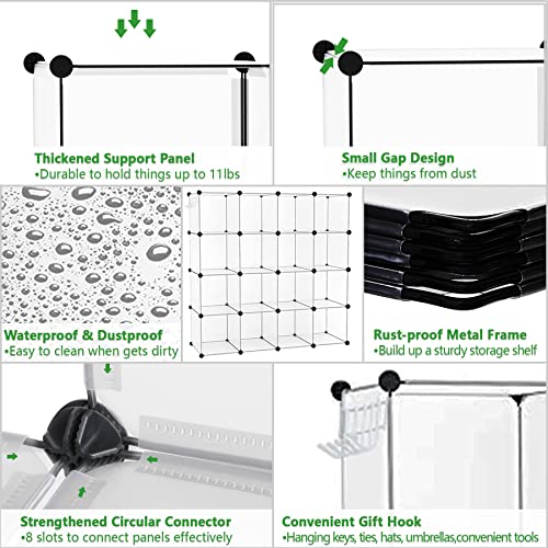 C&AHOME 16 Cube Storage Organizer Cube Shelves Units Storage Cubes, White | Plastic DIY Closet Organizer, Stackble Modular Closet Storage Shelves Ideal for Home, Bedroom, 48.4" L × 12.4" W × 48.4" H