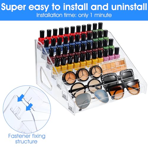 2 Pack Acrylic Nail Polish Organizer 84 Bottles of 7 Layers Acrylic Display Rack Clear Nail Polish Paint Organizer Holder Rack Eyeglasses Shelf Essential Oils Holder Stand No Tool Needed Assembly