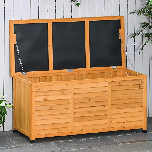 Outsunny 75 Gallon Wooden Deck Box Outdoor Storage Container Yellow | Aerating Gap, Weather-Fighting Finish