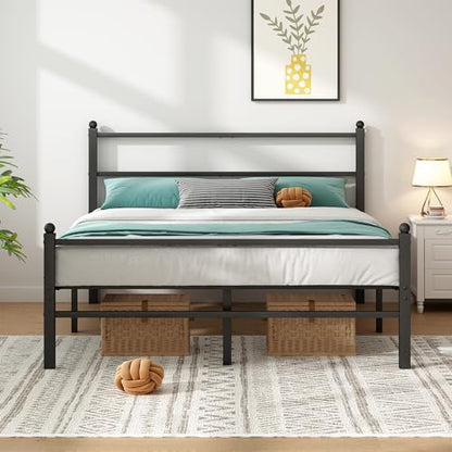 Queen Bed Frame with Headboard and Footboard, 14 Inch Metal Platform Bed Frame Queen Size with Steel Slat Support, No Box Spring Needed, Noise Free, Easy Assembly,
