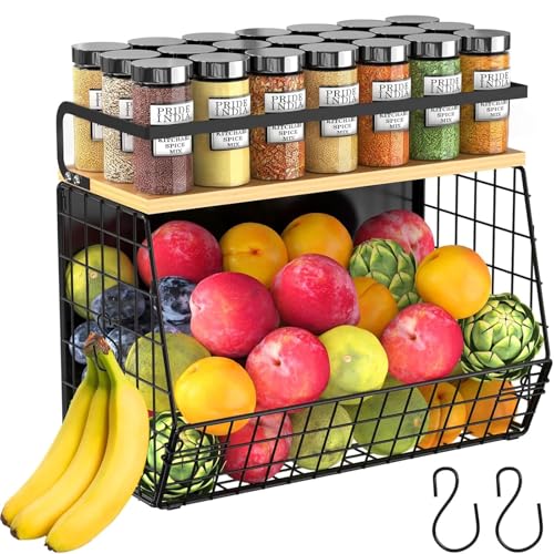 Magnetic Shelf for Fridge with Wood Lid, Fruit Potato & Onion Storage Bins, Magnetic Spice Rack for Refrigerator Pantry Organizer & Storage, Large Container for Refrigerator, Kitchen Counter & Laundry