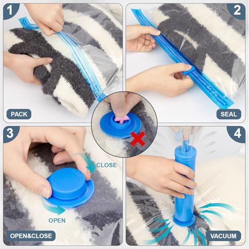 10 Jumbo Vacuum Storage Bags for Bedding Vacuum Seal Bags for Blankets | Extra Large Storage Bags Vacuum Sealed with Hand Pump Space Saver Bag for Clothing Travel Bedding Comforters Pillow Duvets