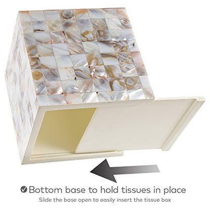 Milano Mother of Pearl Square Resin Tissue Box Cover with Bottom Slider