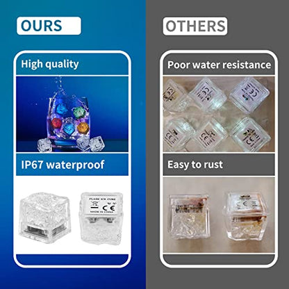 Light Up Led Ice Cubes - 24 Pack Multi Color Glow in the Dark, Reusable Flashing Ice Cubes for Club Bar Party Wedding Decor, IP67 Waterproof