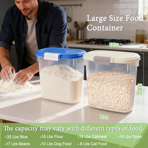 Large Rice Storage Container 15-20 Lbs, Tall Flour Container Dry Food Bin