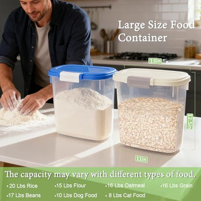 Large Rice Storage Container 15-20 Lbs, Tall Flour Container Dry Food Bin