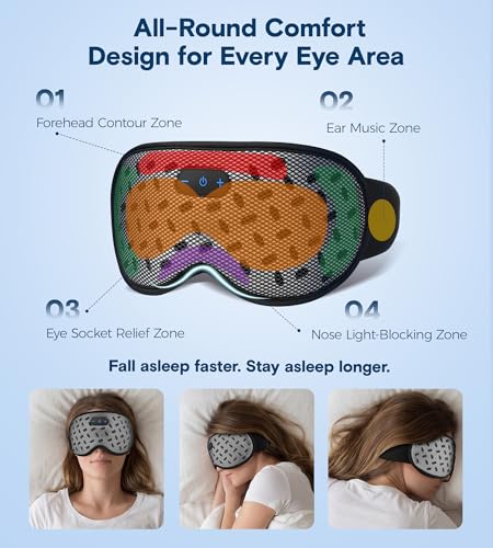 MUSICOZY Sleep Mask Bluetooth Headphone Cooling Weighted Eyemask Headphones | Detachable 3D Blackout Contoured Eye Masks Relaxing No Pressure Cover to Block Light for Women Men Night Rest Office Travel