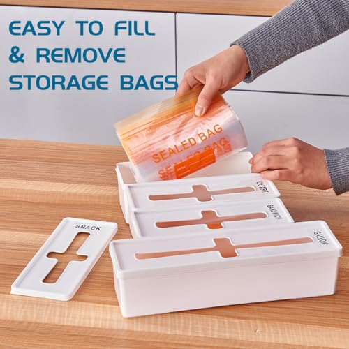 Storage Bag Organizer for Kitchen- Baggie Drawer Organizer & Plastic Food Storage Bags Holder- Compatible with Gallon, Quart, Sandwich, Snack Bags, Freezer, Slider Bags-4 Separate Pieces White