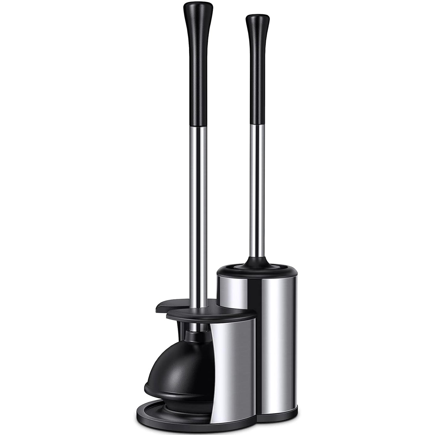 HAMITOR Toilet Plunger Bowl Brush Set: Hideaway Heavy Duty Toilet Plunger Scrubber Cleaner Holder Combo for Bathroom with Covered Caddy Hidden Elongated Discreet Apartment Plunger Brush Accessories