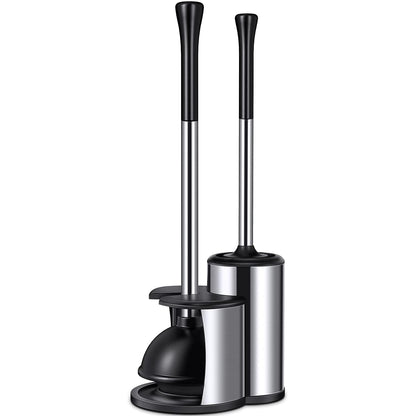 HAMITOR Toilet Plunger Bowl Brush Set: Hideaway Heavy Duty Toilet Plunger Scrubber Cleaner Holder Combo for Bathroom with Covered Caddy Hidden Elongated Discreet Apartment Plunger Brush Accessories