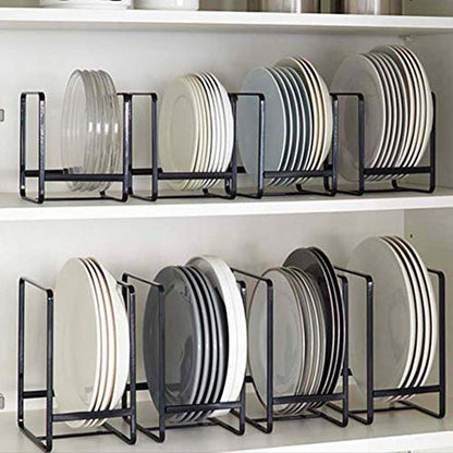 2PCS Plate Holders Organizer, Metal Dish Storage Dying Display Rack for Cabinet, Counter and Cupboard - Black