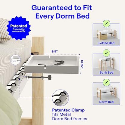 BedShelfie Wood Bedside Shelf for Dorm Room - White | Bunk Bed & Top Bunk, College Dorm Room Essentials, Loft Nightstand, Floating Bed Side Table Tray, By Smallish