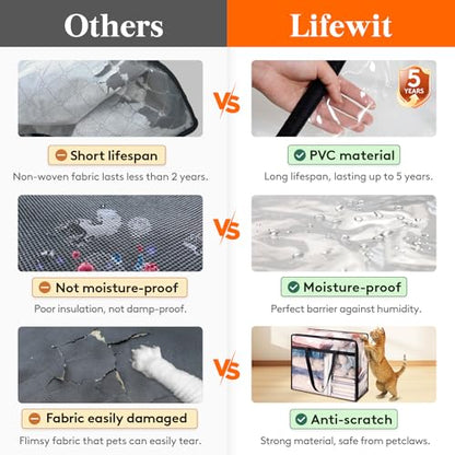 Lifewit 2 Pack Clear Clothes Storage Bags, 75L Plastic Blanket Storage Bag, Vinyl Foldable Moving Bags with Zipper, Closet Organizers and Storage Containers for Bedding, Duvet, Comforter