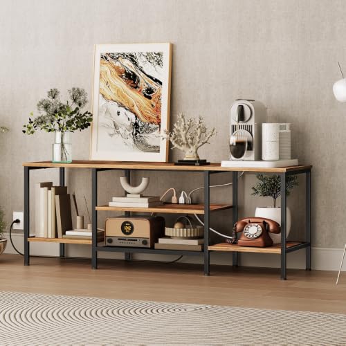 HOOBRO TV Stand with Power Outlets to 65 Inches, TV Console Table with Open Storage Shelves, Industrial Media Entertainment Center for Living Room Bedroom, Rustic Brown and Black BF40DS01