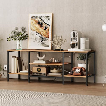 HOOBRO TV Stand with Power Outlets to 65 Inches, TV Console Table with Open Storage Shelves, Industrial Media Entertainment Center for Living Room Bedroom, Rustic Brown and Black BF40DS01
