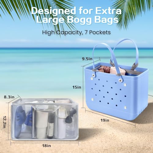 XYFuuee Beach Bag Organizer Insert Divider for X Large Bogg Bag Accessories | Lightweight Mesh Inserts Pouch for Original Bog Bag Accessory, Organizing Rubber Tote Beach Bags, Save Storage Space, Gray