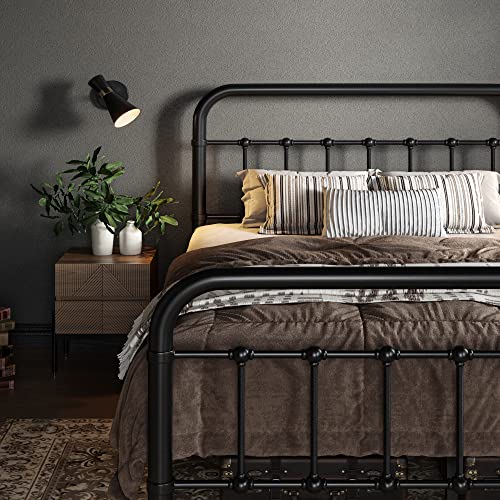 Allewie Full Metal Bed Frame with Victorian Iron-Art Headboard, Black