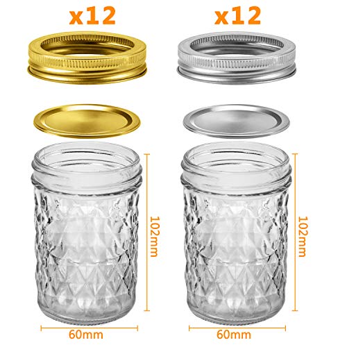 Mason Jars 8 oz, 24 Pack Canning Jars 8 oz Half Pint Glass jars with Regular Lids and Bands, Small Mason Jars with Lids Ideal for Jelly Jam Honey Wedding Favors Shower Favors Food