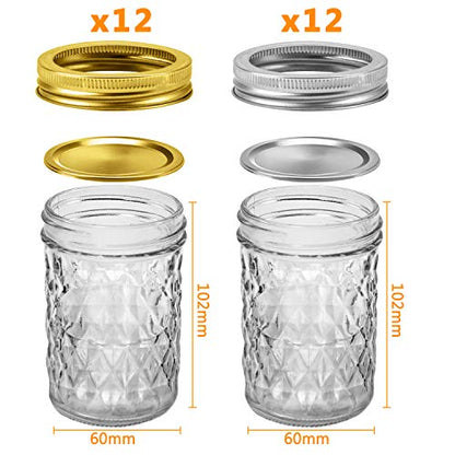 Mason Jars 8 oz, 24 Pack Canning Jars 8 oz Half Pint Glass jars with Regular Lids and Bands, Small Mason Jars with Lids Ideal for Jelly Jam Honey Wedding Favors Shower Favors Food