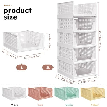 5 Pack Stackable Closet Organizer Box, Multifuncti... (Pink | Plastic)