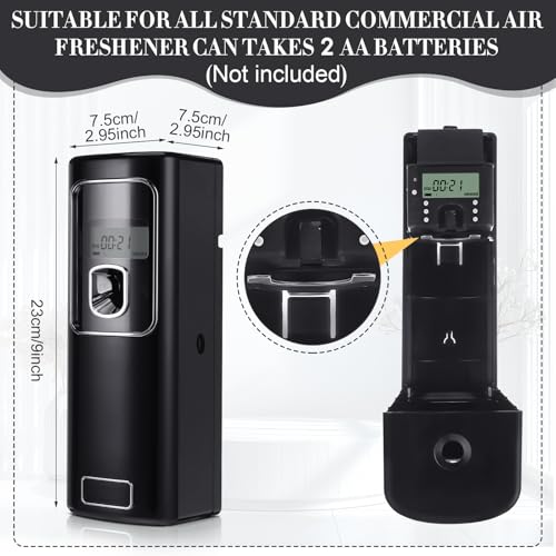 Rossesay 2 Pcs Automatic Air Freshener Spray Dispenser with Screen LCD Perfume Dispenser Wall Mount/Standing Capacity for Bathroom Hotel Office Commercial Place (Black)
