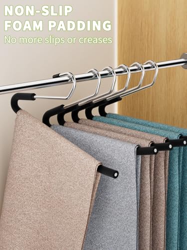 Pants Hangers Open Ended 10 Pack | Non-Slip Heavy Duty Metal Hangers Foam Padded for Jeans, Trousers, Slacks, Towels