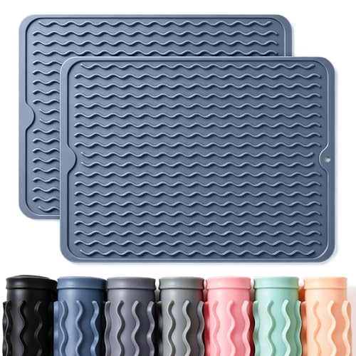 2 Pack Caketime Silicone Dish Drying Mat for Kitch... (Blue | Silicone)