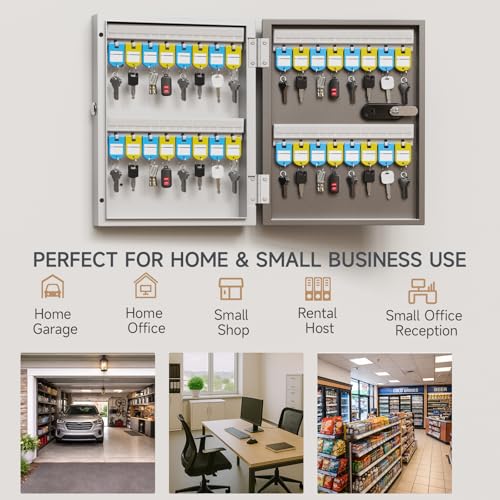 32-Key Key Lock Box, Steel Key Holder Cabinet with Combination Lock | Wall Mounted Key Organizer Box with Key Management App (Record Key Borrow/Return) for Home, Small Office, School, Rental