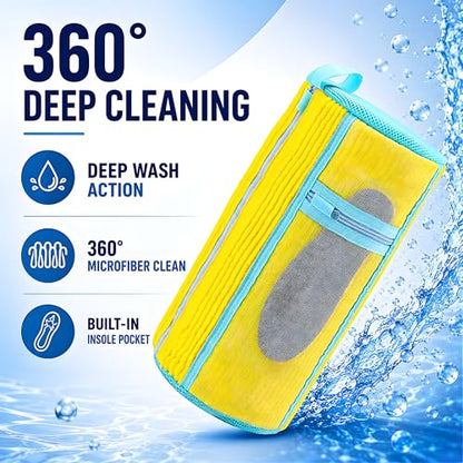 GEWON Shoe Washing Machine Bag for Wash & Dry, 4-in-1 Kit 2 Chenille Sneaker Laundry Bags + 2 Dust Bags, Self-Locking Zipper
