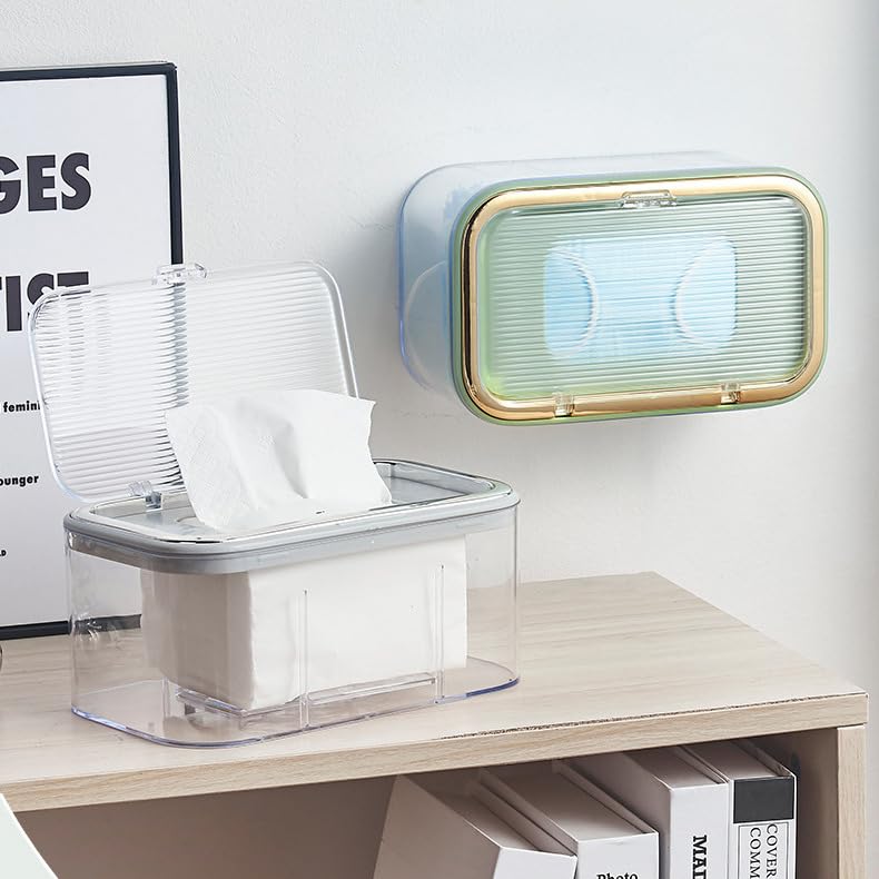 Mask Storage Box with Lid, Tissue Box Holder, Openable Mask Storage Box Organizer, Wall Hanging Tissue Box for Home, Office, Car, Schools, Churches, Gyms, Transparent