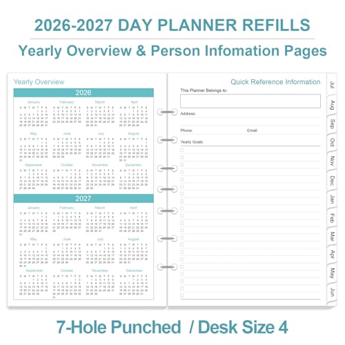 2026-2027 Planner Refills - One Page Per Day Daily ＆ Monthly Planner, July 2026-June 2027, 7-Hole Punched，Prioritized, To-Do List, Notes, Appointment Schedule, Desk Size 4, 5.8" x 8.3"