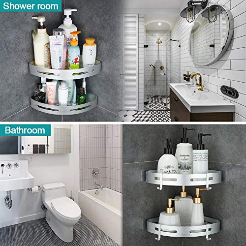 Corner Caddy Bathroom Shower Shelf Wall Mounted No Drilling 2 Tier Storage Shelves Adhesive Triangle Baskets Silver Bathroom Kitchen Storage Basket | Wall Mounted, No Drilling, Adhesive Triangle Bathroom Kitchen Storage Basket