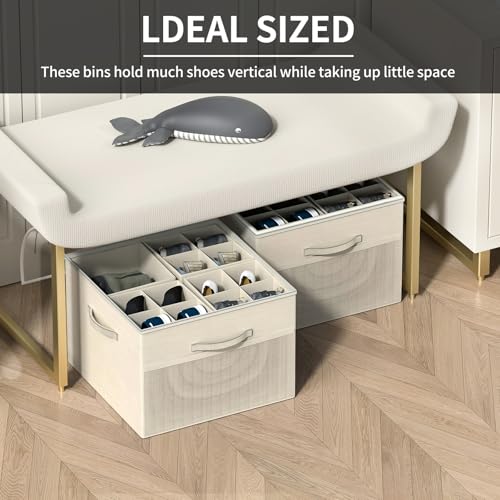 Shoe Organizer for Closet, Foldable Shoe Storage with Adjustable Dividers | Fabric Shoe Storage Organizer Box Bin with Adjustable Dividers and Clear Cover, Fits up to 16-32 Pairs