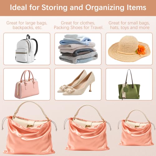 10Pcs Dust Bags for Handbags and Purses,Silk Dust Cover Storage Bag | Drawstring Purse Dust Bag Organizer,Travel Storage Pouch for Handbag Purse Shoes Boots,3 Sizes(Pink)