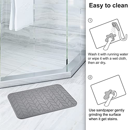 JUERLEN 2 Pack Diatomaceous Earth Shower Mat, Stone Bath Mat, Nonslip Super Absorbent Fast-Drying Hard Bath Mat for Bathroom Shower Floor, 24 x 16 inch, Grey Arrow Design