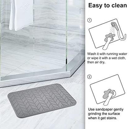 JUERLEN 2 Pack Diatomaceous Earth Shower Mat, Stone Bath Mat, Nonslip Super Absorbent Fast-Drying Hard Bath Mat for Bathroom Shower Floor, 24 x 16 inch, Grey Arrow Design