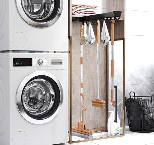 Pull-out Mop and Broom Holder with 20 Sliding Hooks | Slide Broom Closet Organizer, Sliding Garage Storage Rack, For Home Kitchen Wardrobe Closet Laundry Cupboard