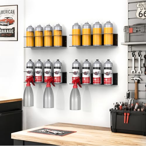 EVERHANGER Spray Can Holder, Wall Mount Spray Bottle Storage Rack Heavy Duty Spray Paint Bottle Organizer for Garage & Home, 16 Can Holes