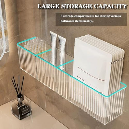Lae Nuvole Wall Organizer, 2-Pack Clear Adhesive Shelves for Narrow Space | 3 Compartments, Slim 2.28" Depth, No-Drill Adhesive Mount, renter friendly, for Bathroom Vanity, Office, Cabinet Door