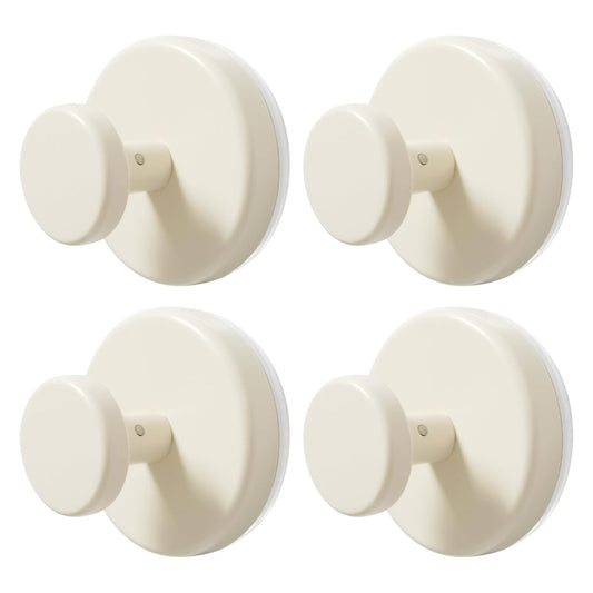 Suction Cup Hooks for Shower & Bathroom Towel Holder 4-Pack (Beige) | Removable Towel Hooks for Bathroom Window Glass Door Wall, or Mirror Bath Robe Looafh Wreath Hook for Hanging