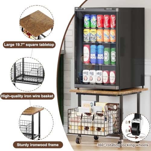 Mini Fridge Stand with Storage Small Refrigerator Stand with Wheels Mini Fridge Cart | Printer Stand Utility Cart Max Load 300 LBS, Dorm, Apartment, Kitchen, Office