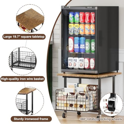 Mini Fridge Stand with Storage Small Refrigerator Stand with Wheels Mini Fridge Cart | Printer Stand Utility Cart Max Load 300 LBS, Dorm, Apartment, Kitchen, Office