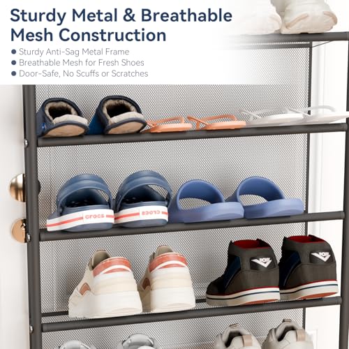 Whitmor 36 Pair Over the Door Shoe Organizer, 12 Tier Hanging Shoe Organizer, Heavy Duty Metal & Mesh Shoe Holder, Hanging Shoe Rack for Closet Storage, 74"H x 21.7"W x 7.5"D, Gunmetal Gray