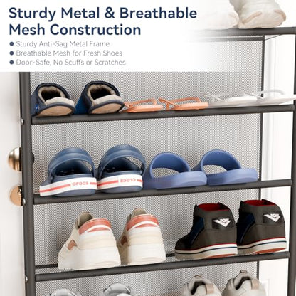Whitmor 36 Pair Over the Door Shoe Organizer, 12 Tier Hanging Shoe Organizer, Heavy Duty Metal & Mesh Shoe Holder, Hanging Shoe Rack for Closet Storage, 74"H x 21.7"W x 7.5"D, Gunmetal Gray