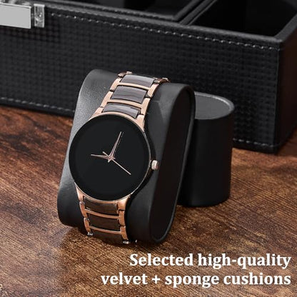 BEWISHOME Mens Jewelry Box Organizer, Jewelry Box for Men Women | with 4 Watch Case Removable Tray, Jewelry Display Storage Case, Carbon Fiber Design Earring Ring Bracelet Case, Black SSH07C